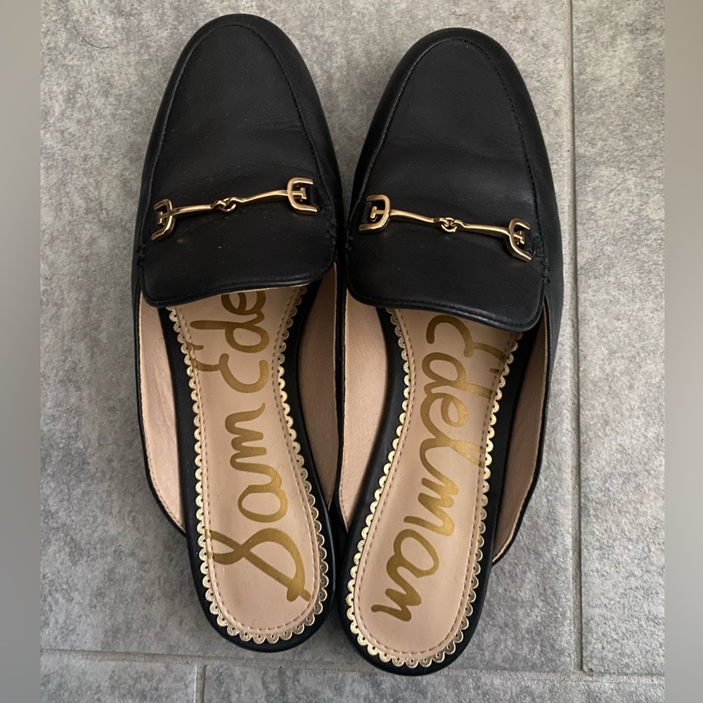 Sam Edelman Linnie Backless Leather Loafer Mules – Black, Barely Worn